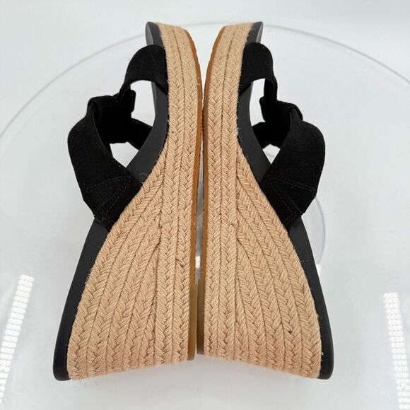 UGG Niyomee Espadrille Wedge Sandal Women's Size 10 Black Suede Leather Slide - Picture 6 of 14